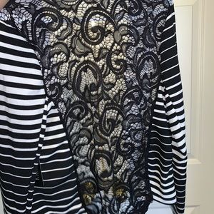 Black and White Blazer with Black Lace Back Sz L